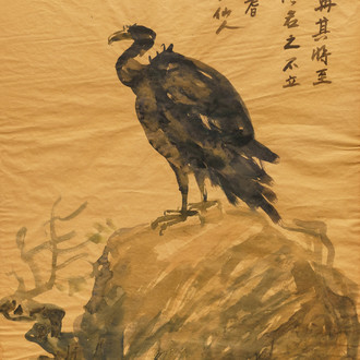 Sadji (Sha Qi, Sha Yinnian) (1914-2005): Vautour en repos, encre sur papier, signé en haut à droite