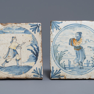 Two figural medallion tiles, Nevers, France, 17th C.