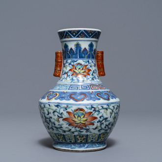 A Chinese doucai 'hu' vase, Qianlong mark, 19/20th C.