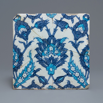 A blue, white and turquoise tile with floral design, Iznik, Turkey, ca. 1600