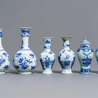 Three pairs of Chinese blue and white vases, Kangxi