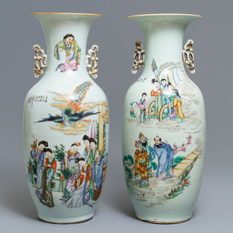 Twee Chinese famille rose vazen met figuren, 19/20e eeuw