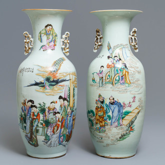 Deux vases en porcelaine de Chine famille rose, 19/20ème