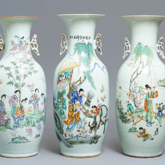 Three Chinese famille rose vases with figural design, 19/20th C.