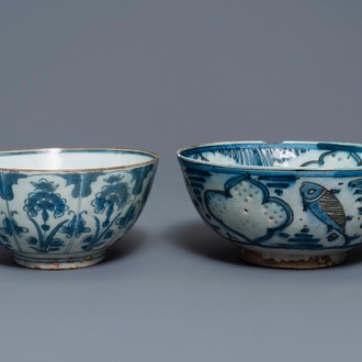 Two blue and white Persian pottery bowls, Safavid, 17/18th C.