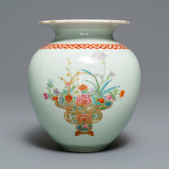 A Chinese famille rose vase with flower vases, Qianlong mark, Republic