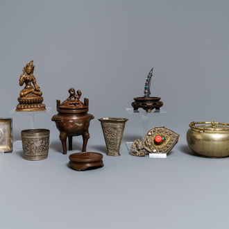 A varied collection of Chinese and Asian metalware, incl. paktong, silver and gilt bronze, 17th C. and later
