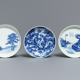Trois coupes en porcelaine de Chine 'Bleu de Hue' pour le Vietnam, 19ème