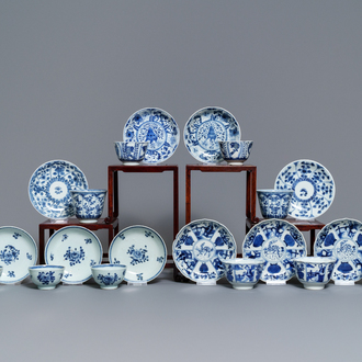 Ten Chinese blue and white cups and saucers, 18/19th C.