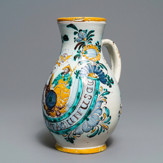 A Habaner pottery 'Holy Trinity' jug, Slovakia, dated 1820