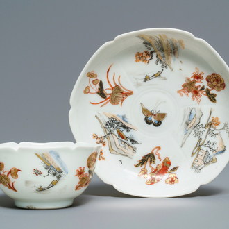 A Chinese grisaille and gilt eggshell cup and saucer, Yongzheng