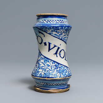 A blue and white Antwerp maiolica albarello, 2nd half 16th C.