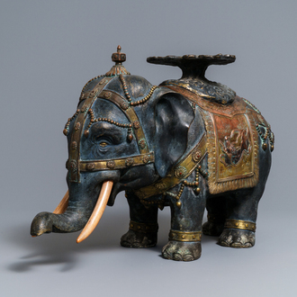 A large Japanese inlaid bronze model of an elephant, Japan, 19th C.