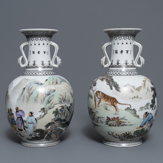 Two fine Chinese ruyi-handled vases, 2nd half 20th C.