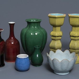 A varied collection monochrome Chinese porcelain wares, 19/20th C.