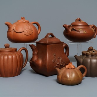 Six Chinese Yixing stoneware teapots and covers, 19th C.