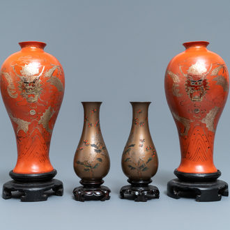 Two pairs of Chinese lacquerware vases, Fujian, Republic, 20th C.