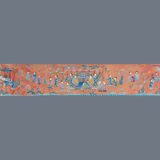 A long rectangular Chinese embroidered silk altar cloth, 19/20th C.