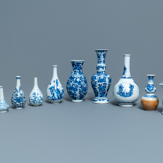 Ten small Chinese blue and white vases, Kangxi