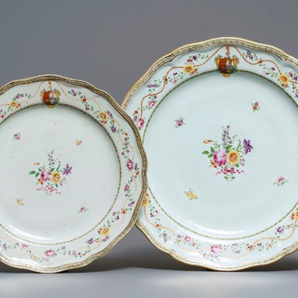 Two Chinese famille rose Portuguese market armorial dishes, Qianlong