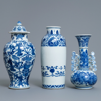 Three Chinese blue and white vases, Kangxi