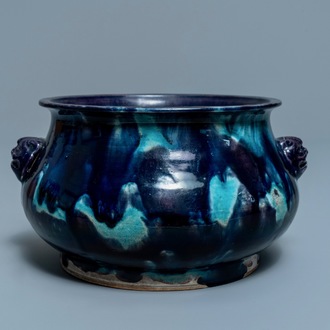 A Chinese turquoise- and purple-splashed censer, Kangxi