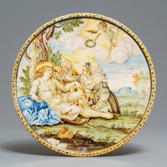 An Italian maiolica tazza with fine biblical scene, Castelli, Grue workshop, 18th C.