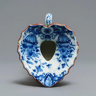 A Dutch Delft blue and white heart-shaped spittoon, 18th C.