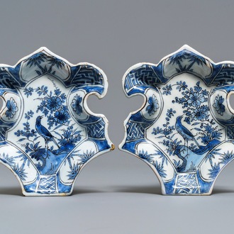 A pair of Dutch Delft blue and white sweetmeat dishes, late 17th C.