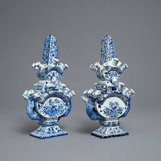 A pair of blue and white Delft-style tulip vases, Samson, France, 19th C.