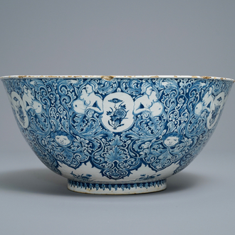 A fine Dutch Delft blue and white 'Commedia dell'arte' bowl, dated 1720