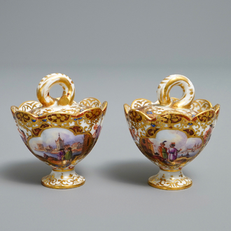 A pair of Meissen porcelain 'Kauffahrtei' spice bowls and covers, Germany, 18th C.