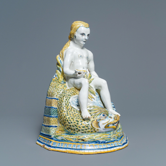 A large polychrome Brussels faience 'Amphitrite' fountain, 18th C.