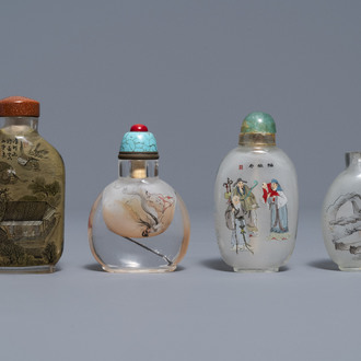 Four Chinese reverse-painted glass snuff bottles, 19/20th C.