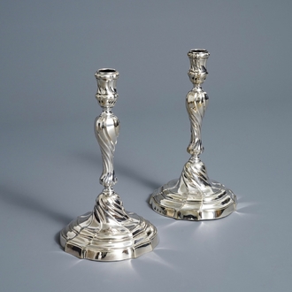 A pair of silver candlesticks, marked Carel Benninck, Bruges, dated 1778