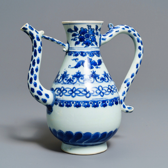 A Chinese blue and white ewer, Transitional period