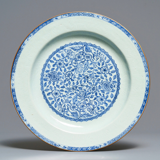 A Chinese blue and white dish with incised rim, Kangxi