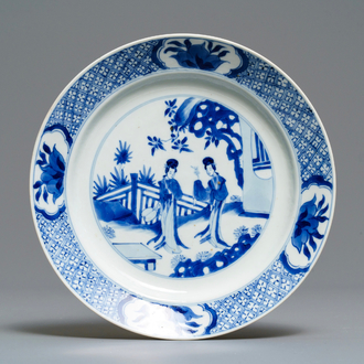 A Chinese blue and white 'Long Eliza' plate, Kangxi mark and of the period