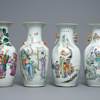 Quatre vases en porcelaine de Chine famille rose, 19/20ème