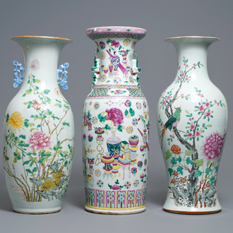 Three various Chinese famille rose vases, 19th C.