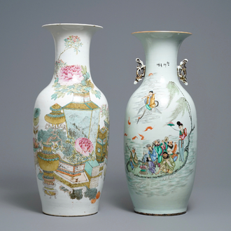 Two Chinese qianjiang cai and famille rose vases, one signed Xu Pinheng, 19th and 20th C.