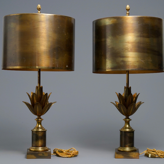 A pair of large signed Maison Charles lotus flower lamps, ca. 1960