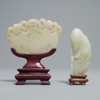 Two Chinese pale celadon jade carvings, Qing