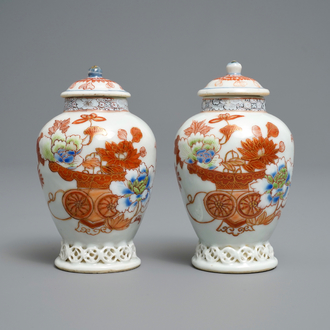 A pair of Chinese iron red and gilt tea caddies and covers, Yongzheng