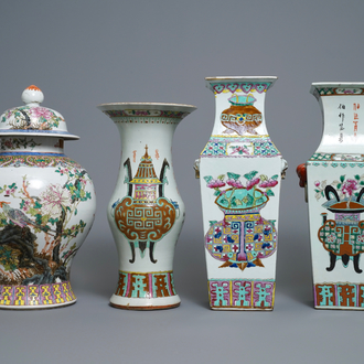 Four Chinese famille rose vases, 19th C.