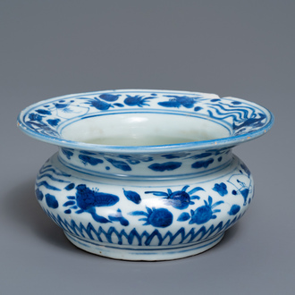A Chinese blue and white spittoon or slops jar, zha dou, Ming