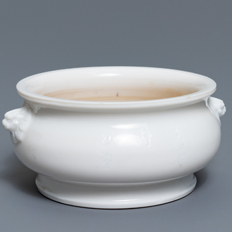 A Chinese blanc de Chine censer with inscription, Kangxi