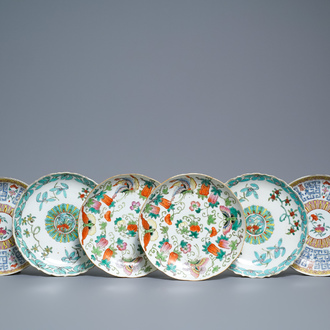 Three pairs of Chinese famille rose and fencai plates, Republic