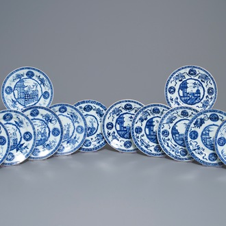 Twelve Chinese blue and white plates with boys, Kangxi