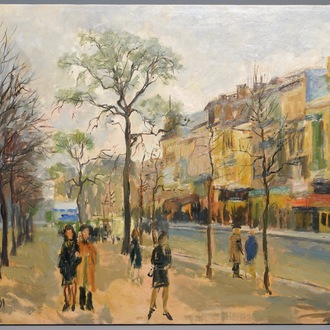 Sadji (Sha Qi, Sha Yinnian) (1914-2005): View on the 'Avenue de la Toison d'or' in Brussels, oil on canvas